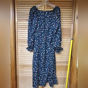 SHEIN Navy Floral Long Sleeve Dress
